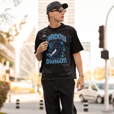 Tişört Kodu Shadow Dragon Erkek Tişört – Mavi Ejderha Baskılı Premium Streetwear