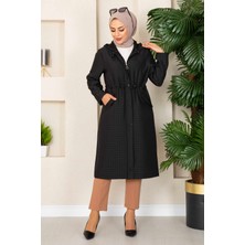 Md Kapüşonlu Kapitone Tesettür Trenç Siyah