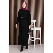 RAF Saç Örgü Dokulu Triko Elbise Siyah