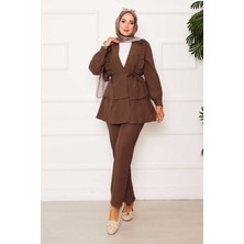 Md Eteği Volanlı Fırfır Detaylı İkili Takım Kahve