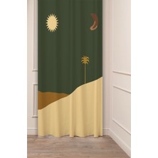 Greendecor Bohem Ay Güneş Çöl Sade Bej Desenli Özel Tasarım Dijital Baskılı (Tek Kanat) Şık Modern Fon Perde