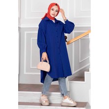 Md Oval Kesim Tesettür Gömlek Tunik Saks