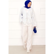 SVS Püskül Detay Önü Bağlamalı Kimono Mavi