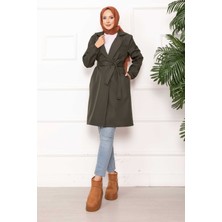 Md Kruvaze Yaka Kuşaklı Relax Trençkot Haki