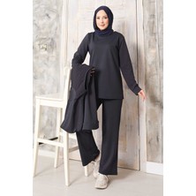 Ums Kapitone Yelekli Üçlü Takım Füme