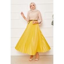 Cvn Piliseli Beli Lastikli Etek Sarı