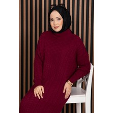 RAF Saç Örgü Dokulu Triko Elbise Bordo