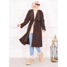 Md Kuşak Detaylı Omuz Apoletli Trençkot Kahve