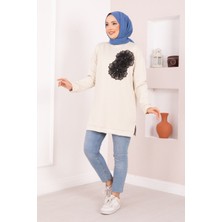 Cvn Çiçek Nakışlı Oyşo Tesettür Tunik Bej