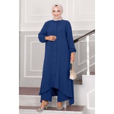 Md Boydan Düğmeli Aerobin Tesettür İkili Takım İndigo