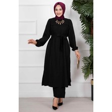 Md Yanları Yırtmaçlı İkili Tesettür Takım Siyah