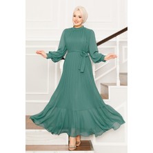 Md Kolları Organze Tesettür Abiye Çağla Yeşili