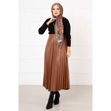 MKS Kiloş Piliseli Deri Etek Taba