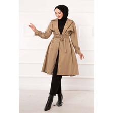 Md Seyyar Kuşaklı Düğme Detaylı Trenç Vizon