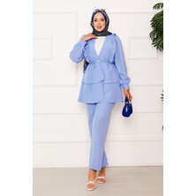 Md Eteği Volanlı Fırfır Detaylı İkili Takım Bebe Mavisi