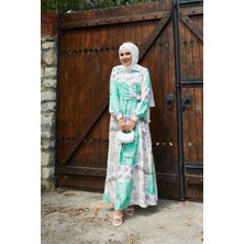 EFL Yandan Bağlamalı Gömlek Yaka Elbise Yeşil