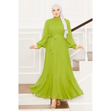 Md Kolları Organze Tesettür Abiye Yağ Yeşil