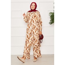 Nz Boydan Düğmeli Kolu Lastik Detaylı İkili Takım Kahve