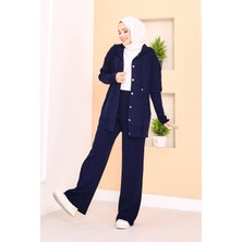 Frx Fitilli Kapüşonlu Cepli Triko Tesettür Takım Lacivert