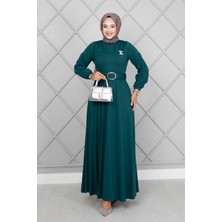 Md Asmara Kemerli Tesettür Elbise Petrol