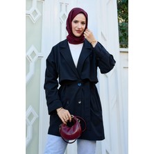 Md Astarlı Premium Trençkot Siyah