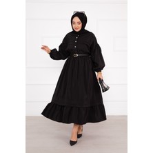 Md Nervür Detaylı Etekli Tesettür Takım Siyah