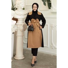 Md Çift Renkli Düğme Detaylı Trenç Taba