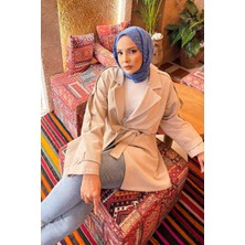 Md Çift Düğmeli Astarlı Kısa Trençkot Taş