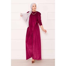 Ozk Önü Asimetrik Detaylı Kadife Takım Şarabi