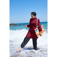 DF Fermuar Detaylı Tesettür Mayo Bordo