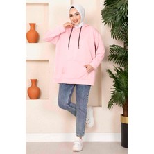 Cvn Kanguru Cepli Tesettür Sweatshirt Pudra