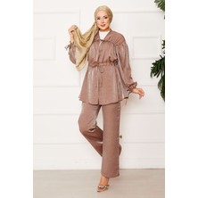 Md Büzgü Detaylı Beli Tünelli Kimonolu Takım Latte