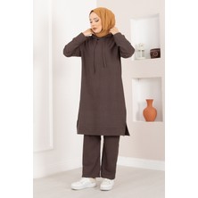 Azr Fitilli Kapüşonlu Tesettür İkili Takım Kahve