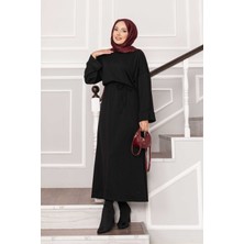 Md Kolu Katlama Detaylı Seyyar Kuşaklı Oyşo Elbise Siyah