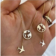 Kadın 925 Ayar Gümüş Dünya Uçak Kolye