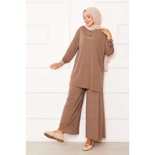 Ozk Kraş Desen Sandy İkili Takım Camel