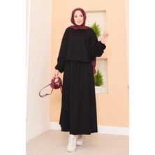 Yarasa Kol Crop Etek Tesettür Takım Siyah