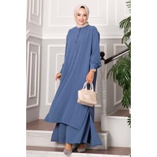 Md Yarım Düğmeli Uzun Tesettür İkili Takım İndigo