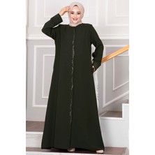 OC Zarif Taş Detaylı Tesettür Ferace Haki