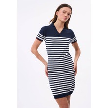 Felix Hardy Kadın Çizgili Kısa Kol Elbise - Lacivert