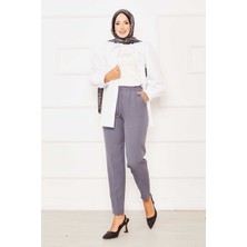 Kç Beli Lastikli Dar Paça Pantolon Gri