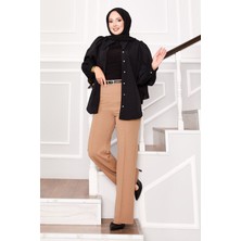 MDS Önü Çımalı Beli Lastikli Palazzo Pantolon Camel