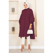 Md Oval Kesim Tesettür Gömlek Tunik Bordo