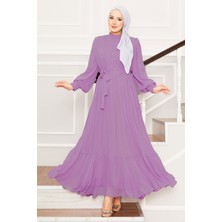 Md Kolları Organze Tesettür Abiye Pembe