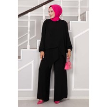 Md Asimetrik Kesim Aerobin Tesettür İkili Takım Siyah
