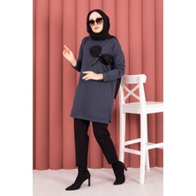 Cvn Fiyonk Detaylı Taş Işlemeli Oyşo Tesettür Tunik Füme