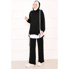 Kapüşonlu Önü Lastik Detaylı Oyşotakım Siyah