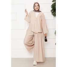 Md Tek Düğme Detaylı Salaş İkili Takım Bej