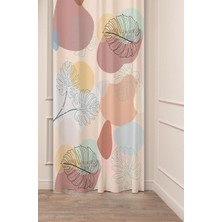 Greendecor Yaprak Bohem Minimalist Bej Krem Desenli Özel Tasarım Dijital Baskılı (Tek Kanat) Modern Fon Perde
