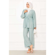 Md Beli Tünel Kuşaklı Kimono İkili Takım Mint